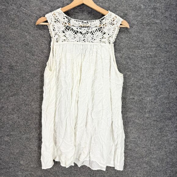 Ashley Stewart Blouse Women 10/12 White V-Neck Sleeveless Wide Strap Rayon - Picture 2 of 6